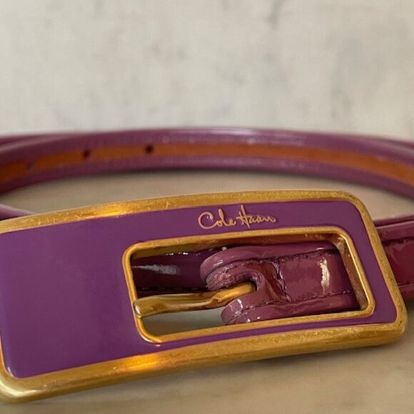 COLE HAAN Womens Purple Logo Buckle Patent Slim Skinny Belt main image 5